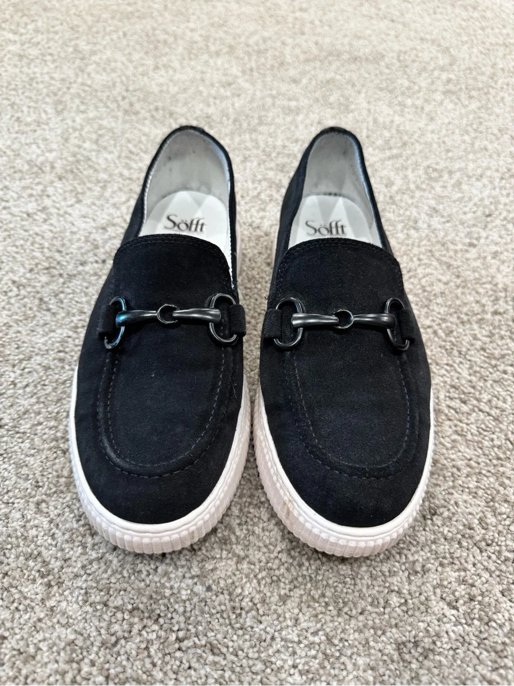 Sofft Black Suede Slip-On Loafer with White Platform Sole